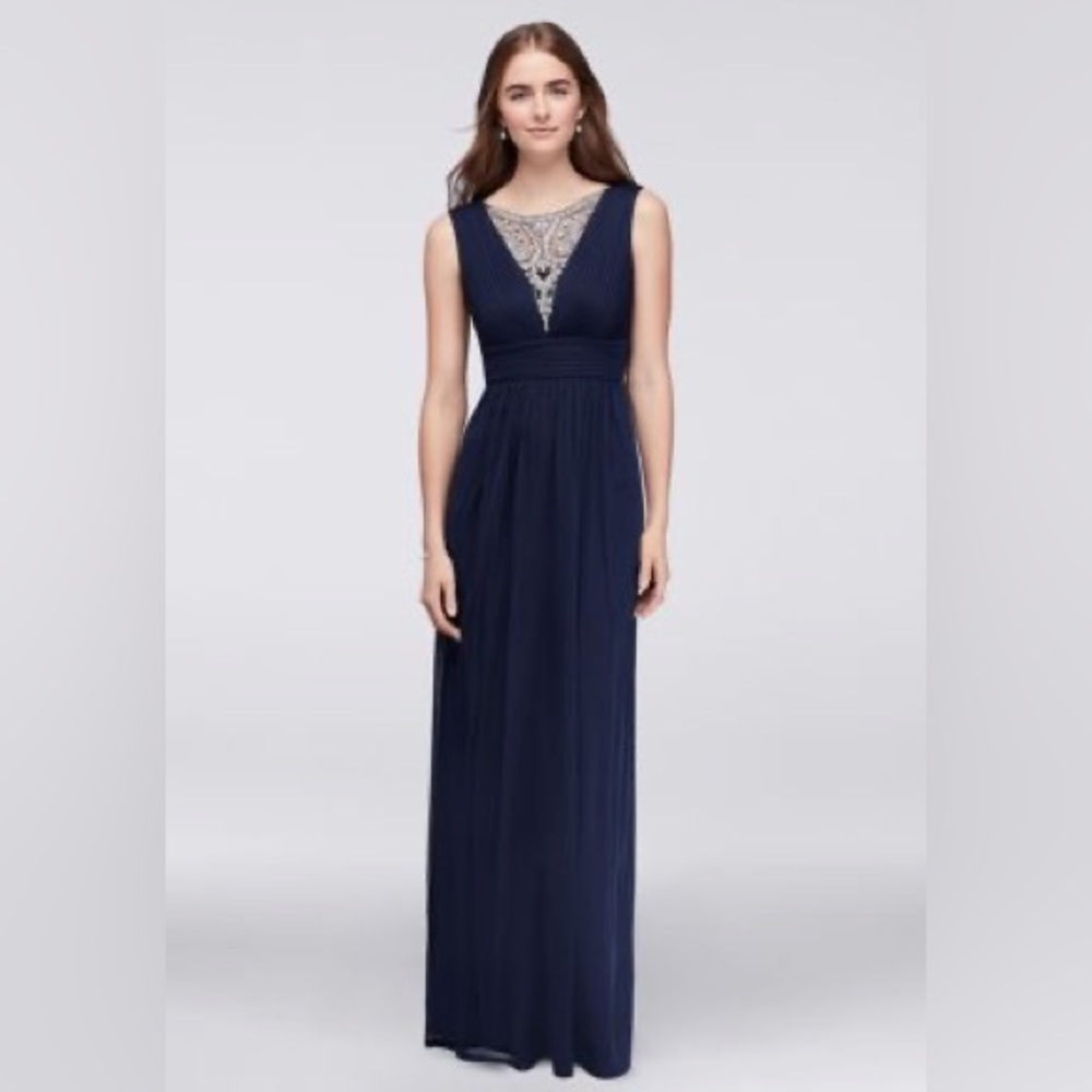 Violets & Roses navy blue sleeveless maxi dress with inset beading